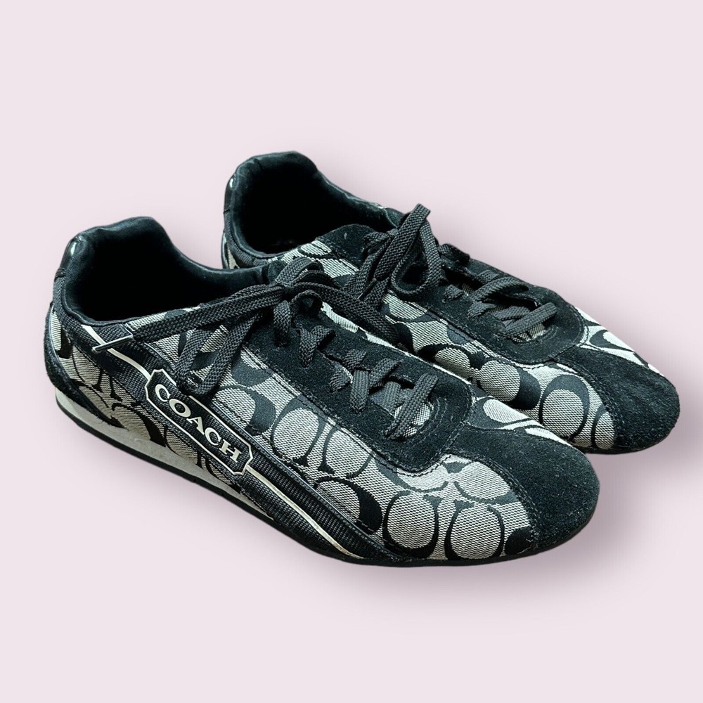 Coach Signature Katelyn Jacquard Logo Lace Up Sneakers Black Women's Size 12M